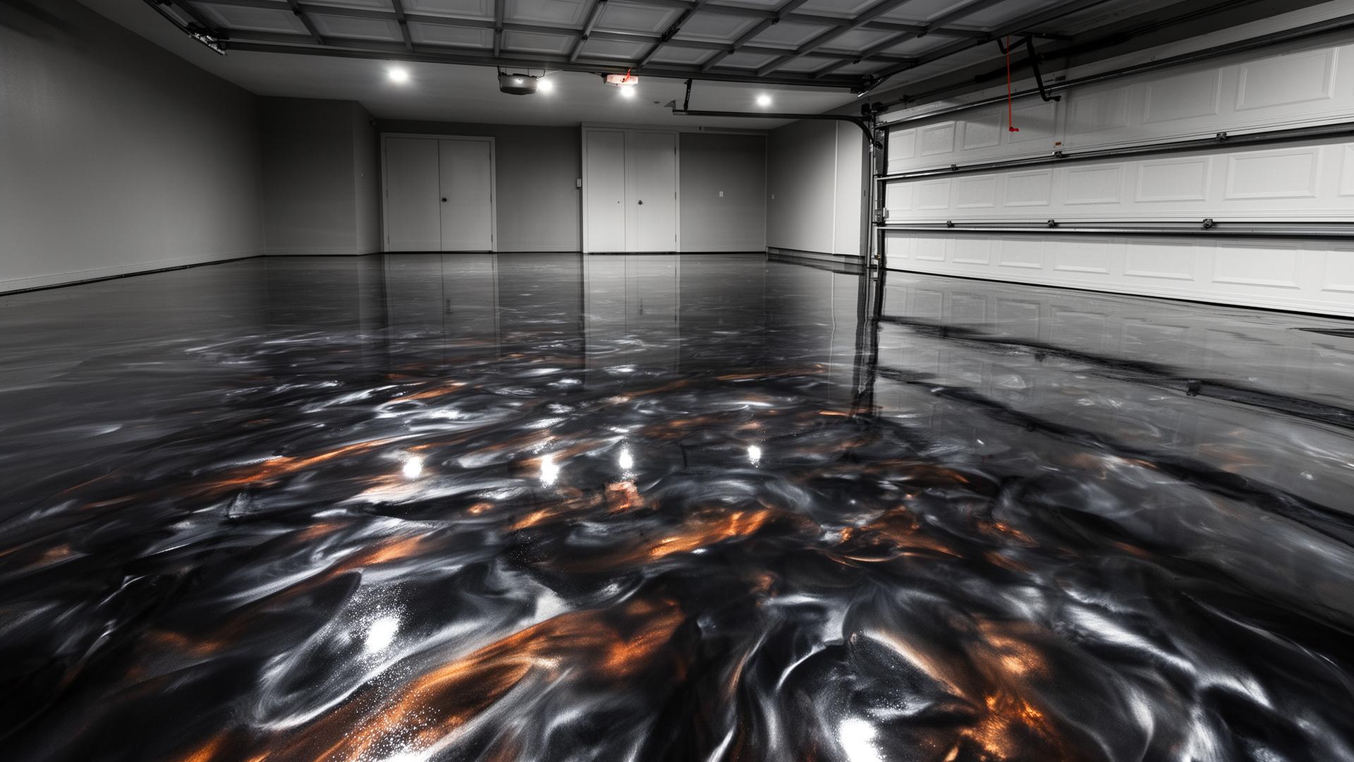Glossy metallic epoxy floor coating installed in Fayetteville NC